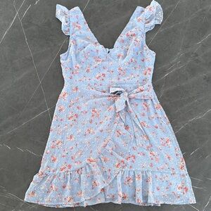 Dee Elly Floral Blue Dress SZ L